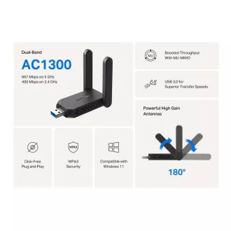 Adaptor USB MERCUSYS MA32H WiFi5 (AC1300, 2.4GHz/5GHz, USB3.0) Adaptor USB MERCUSYS MA32H WiFi5 (AC1300, 2.4GHz/5GHz, USB3.0)