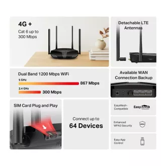 Router Mercusys MB235-4G WiFi5 EasyMesh (AC1200, 4G LTE Cat6, 2.4GHz/5GHz, 1xGbE LAN/WAN, 3xGbE LAN, 1xnanoSIM) Router Mercusys MB235-4G WiFi5 EasyMesh (AC1200, 4G LTE Cat6, 2.4GHz/5GHz, 1xGbE LAN/WAN, 3xGbE LAN, 1xnanoSIM)