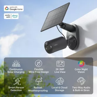 Cameră de supraveghere video TP-Link Tapo C411 KIT, panou solar (3MP, 2K QHD, 1296p, IR 9m, WiFi, card micro SD, IP65)