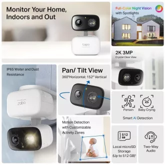 Cameră de exterior TP-Link Tapo C216 (3MP, 2K 1296p, IR 12m, WiFi, card micro SD)