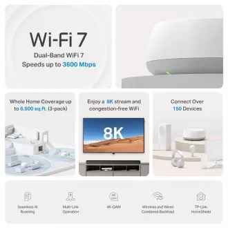 TP-Link Deco BE22 (pachet de 3) WiFi7 Mesh (BE3600, 2.4GHz/5GHz, 2xGbELAN/WAN)