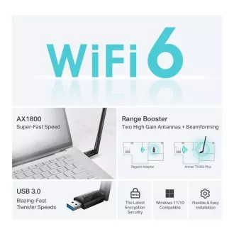 Adaptor USB TP-Link Archer TX35U Plus WiFi6 (AX1800, 2.4GHz/5GHz, USB3.0)
