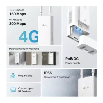 Router WiiFi4 LTE pentru exterior TP-Link TL-MR100 (N300, 4G LTE, 2.4GHz, 1xLAN 100Mb/s, 1xLAN/WAN 100Mb/s, 1xnanoSIM)