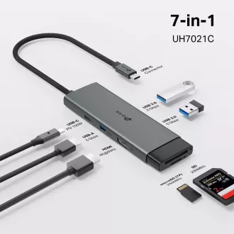 Hub USB-C TP-Link UH7021C 7 în 1 (3x USB 3.2 Gen 1, 1xUSB-C 3.2 Gen 1, 1xHDMI, 1xSD, 1xmicroSD, PD 100W)