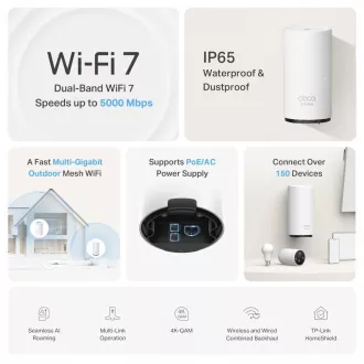 TP-Link Deco BE25-Outdoor (pachet de 1) rețea WiFi7 Mesh pentru exterior (BE3600, 2.4GHz/5GHz, 2x2, 5GbELAN/WAN, 2xPoE)