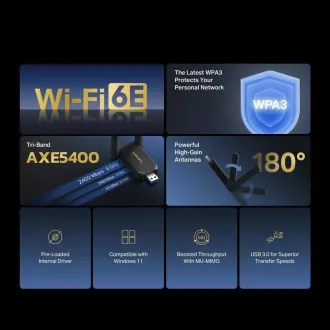 Adaptor USB MERCUSYS MA86XH WiFi6 (AXE5400, 2.4GHz/5GHz/6GHz, USB3.0)