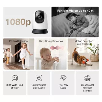 Cameră de supraveghere MERCUSYS MC200 pentru acasă/interior (2MP, Full HD 1080p, IR 12m, WiFi, microSD)