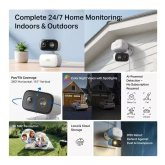 Cameră de exterior TP-Link Tapo C236 (5MP, 3K 1620p, IR 20m, WiFi, card micro SD)