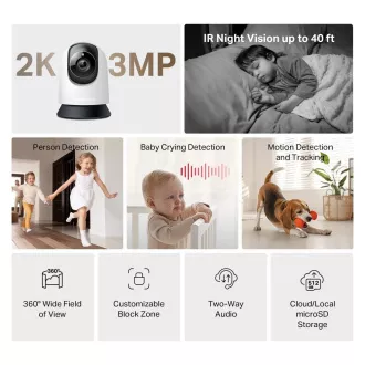 Cameră de supraveghere MERCUSYS MC210 pentru casă/interior (3MP, 2K, 1296p, IR 12m, WiFi, microSD)