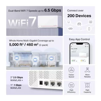 MERCUSYS Halo H37BE (pachet de 3) WiFi7 Mesh (BE6500, 2.4GHz/5GHz, 2x2, 5GbELAN/WAN, 1xGbELAN/WAN)