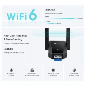 Adaptor USB TP-Link Archer TX30U Plus WiFi6 (AX1800, 2.4GHz/5GHz, USB3.0)