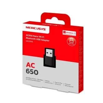Adaptor nano USB MERCUSYS MA20NB WiFi5 (AC650, 2.4GHz/5GHz, Bluetooth5.0, USB2.0)