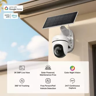Cameră de supraveghere video TP-Link Tapo C630 KIT, panou solar (5MP, 3K, 1620p, IR 16m, WiFi, card micro SD, IP65)