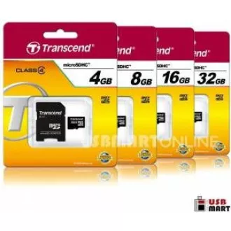 Card MicroSDHC TRANSCEND 4GB Clasa 4 + adaptor