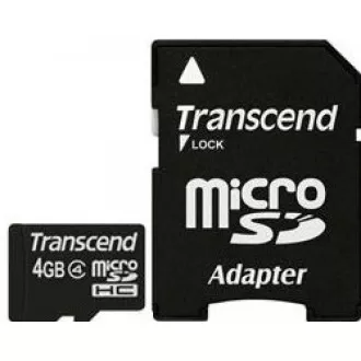 Card MicroSDHC TRANSCEND 4GB Clasa 4 + adaptor