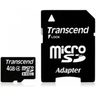 Card MicroSDHC TRANSCEND 4GB Clasa 4 + adaptor