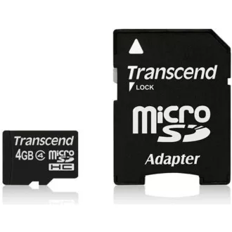 Card MicroSDHC TRANSCEND 4GB Clasa 4 + adaptor