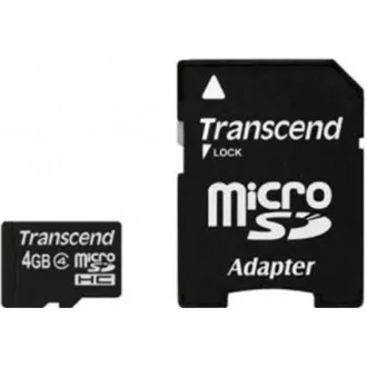 Card MicroSDHC TRANSCEND 4GB Clasa 4 + adaptor