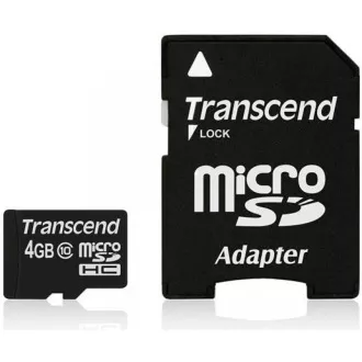 Card MicroSDHC TRANSCEND 4GB Clasa 10 + adaptor