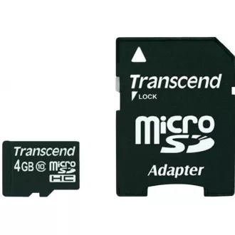 Card MicroSDHC TRANSCEND 4GB Clasa 10 + adaptor