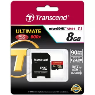 Cardul TRANSCEND MicroSDHC 8GB Adaptor clasa 10+ Cardul TRANSCEND MicroSDHC 8GB Adaptor clasa 10+
