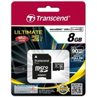 Cardul TRANSCEND MicroSDHC 8GB Adaptor clasa 10+ Cardul TRANSCEND MicroSDHC 8GB Adaptor clasa 10+