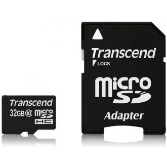 Cardul TRANSCEND MicroSDHC 32GB Adaptor clasa 10+