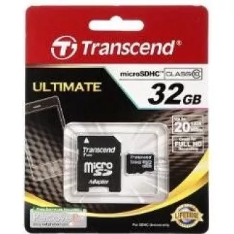 Cardul TRANSCEND MicroSDHC 32GB Adaptor clasa 10+