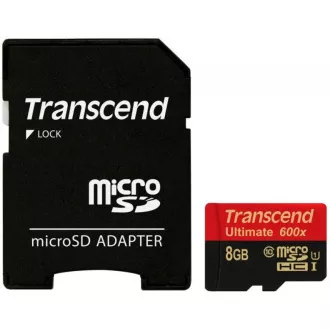 Card MicroSDHC TRANSCEND 8GB Ultimate, Clasa 10 UHS-I 600x, MLC + adaptor