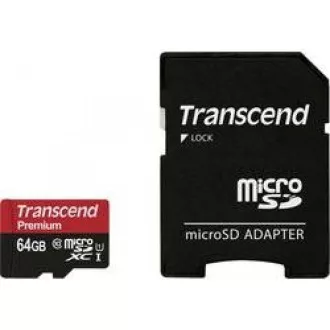 Card TRANSCEND MicroSDXC 64GB Premium, Clasa 10 UHS-I 400x (R: 85 / W: 35 MB / s) + adaptor