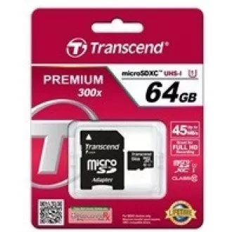 Card TRANSCEND MicroSDXC 64GB Premium, Clasa 10 UHS-I 400x (R: 85 / W: 35 MB / s) + adaptor