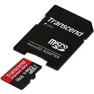 Card MicroSDHC TRANSCEND 16GB Premium, Clasa 10 UHS-I 300x + adaptor