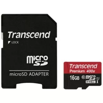 Card MicroSDHC TRANSCEND 16GB Premium, Clasa 10 UHS-I 300x + adaptor