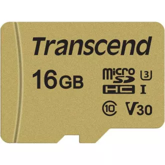 Card MicroSDHC TRANSCEND 16GB 500S, UHS-I U3 V30 + adaptor Card MicroSDHC TRANSCEND 16GB 500S, UHS-I U3 V30 + adaptor