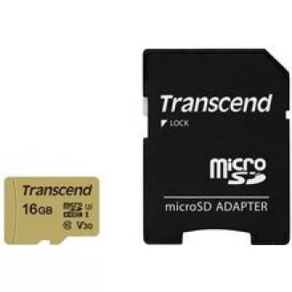 Card MicroSDHC TRANSCEND 16GB 500S, UHS-I U3 V30 + adaptor Card MicroSDHC TRANSCEND 16GB 500S, UHS-I U3 V30 + adaptor