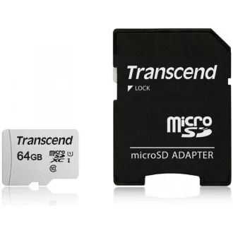 Placa TRANSCEND MicroSDXC 64GB 300S, UHS-I U1 + adaptor