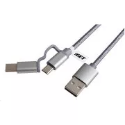 Cablu USB iGET G2V1 2 în 1, 1 m, argintiu, microUSB și USB-C, terminale extinse