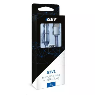 Cablu USB iGET G2V1 2 în 1, 1 m, argintiu, microUSB și USB-C, terminale extinse