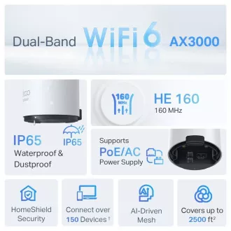 TP-Link Deco X50-Outdoor (pachet de 1) WiFi6 Mesh (AX3000, 2,4GHz/5GHz, 2xGbELAN/WAN)