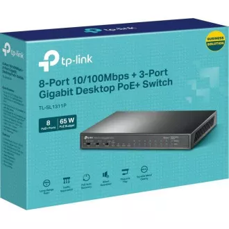 Comutator TP-Link CCTV TL-SL1311P (8x100Mbps, 2xGbE, 1xSFP, 8xPoE , 65W, fără ventilator)