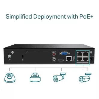 TP-Link VIGI NVR1004H-4P, înregistrare video, 4 canale, 4xPoE, 1xSATA, 1x100Mb/s LAN, 2xUSB2.0, 1xHDMI, 1xVGA
