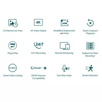 TP-Link VIGI NVR1008H-8P, înregistrare video, 8 canale, 8xPoE, 1x100Mb/s LAN, 1xVGA, 1xHDMI, 2xUSB2.0
