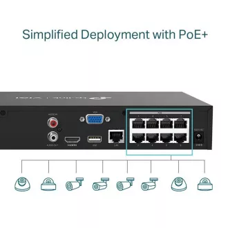 TP-Link VIGI NVR1008H-8P, înregistrare video, 8 canale, 8xPoE, 1x100Mb/s LAN, 1xVGA, 1xHDMI, 2xUSB2.0