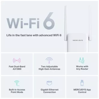 MERCUSYS ME70X WiFi6 Extender/Repetor (AX1800, 2,4GHz/5GHz, 1xGbELAN)