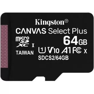 Card Kingston 64GB micSDXC Canvas Select Plus 100R A1 C10 + adaptor SD
