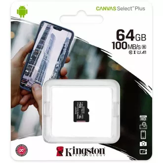 Card Kingston 64GB micSDXC Canvas Select Plus 100R A1 C10 + adaptor SD