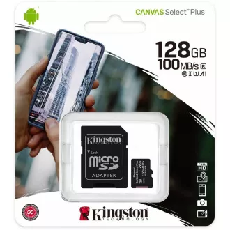 Card Kingston 128GB micSDXC Canvas Select Plus 100R A1 C10 + adaptor SD