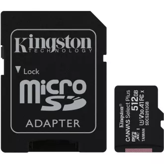 Card Kingston 512GB micSDXC Canvas Select Plus 100R A1 C10 + adaptor SD