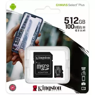Card Kingston 512GB micSDXC Canvas Select Plus 100R A1 C10 + adaptor SD