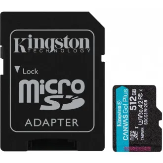 Card Kingston MicroSDXC 512GB Canvas Go! Plus, R:170/W:90MB/s, Clasa 10, UHS-I, U3, V30, A2   Adaptor - Utilizat